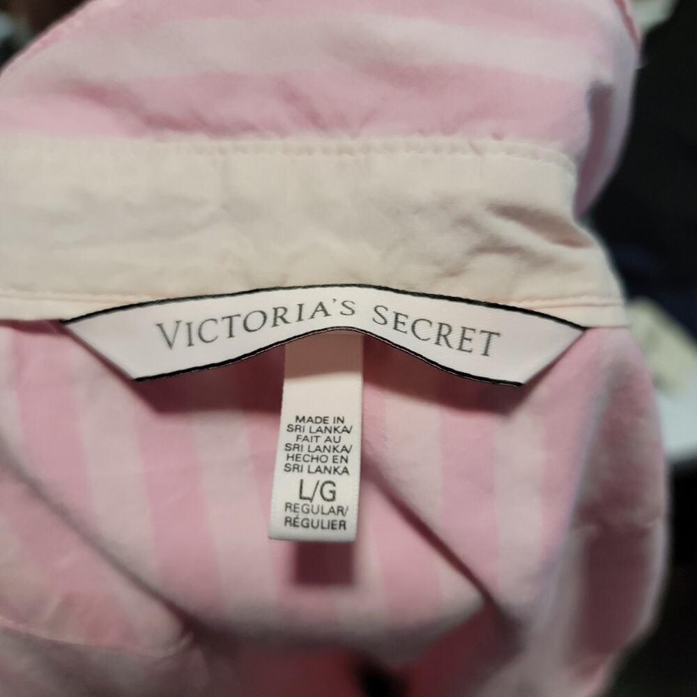 Victoria's Secret Pink Pajama Striped Button Down Sleep Shirt - L - Picture 4 of 6